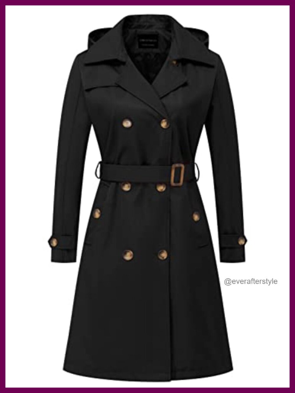 Women's Long Trench Coat Double Breasted Belted Slim Fit Knee Length Overcoat